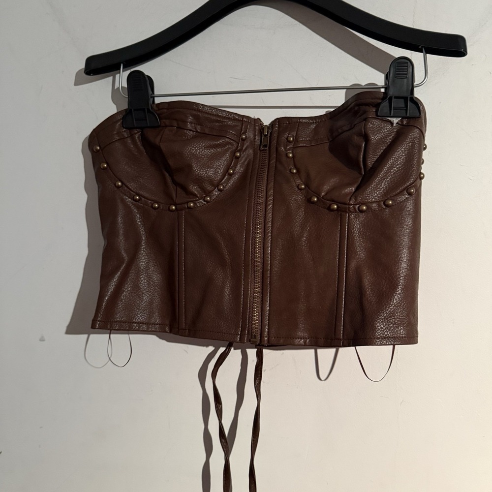 Forever 21 Medium Faux Leather Bustier Corset Top Vamp Whimsigoth Brown Gothic